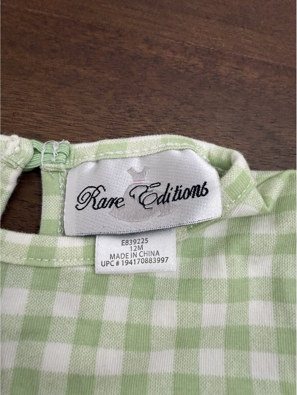 Rare Editions Girls 12-18M Green/White Gingham Bunny Dress Pink Bow Ruffle